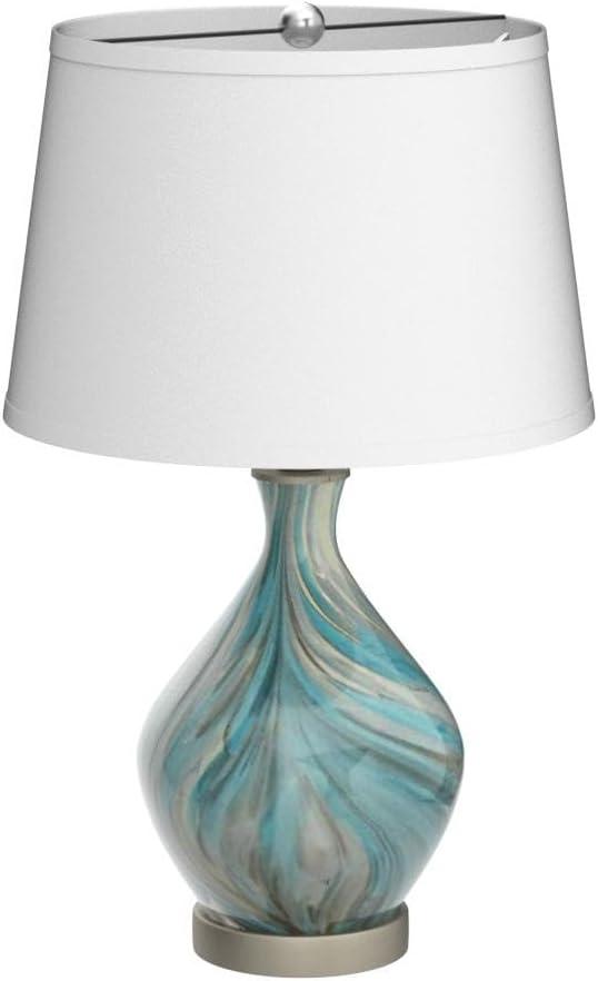 360 Lighting Cirrus Modern Accent Table Lamp 22" High Blue Gray Glazed Art Glass Off White Drum Shade for Bedroom Living Room Bedside Nightstand Kids