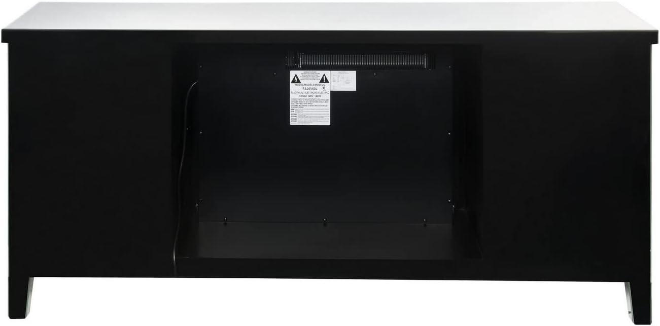 Silver Mirrored TV Stand with Electric Fireplace and Cabinet