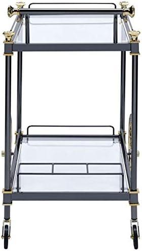 ACME Cyrus Rectangular Glass Top Serving Cart with 2 Shelves in Black and Clear