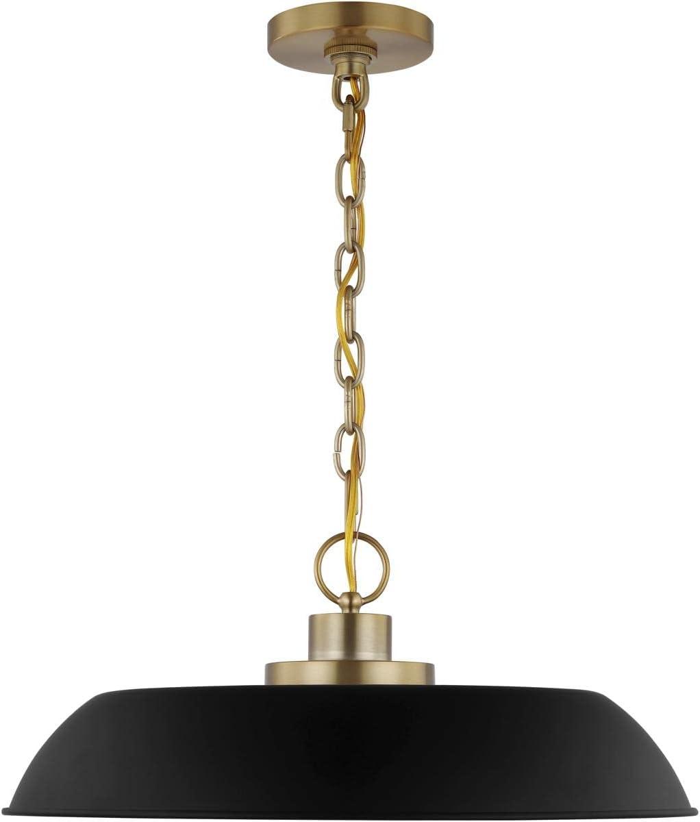 Colony Modern Dome Pendant Light in Matte Black and Burnished Brass