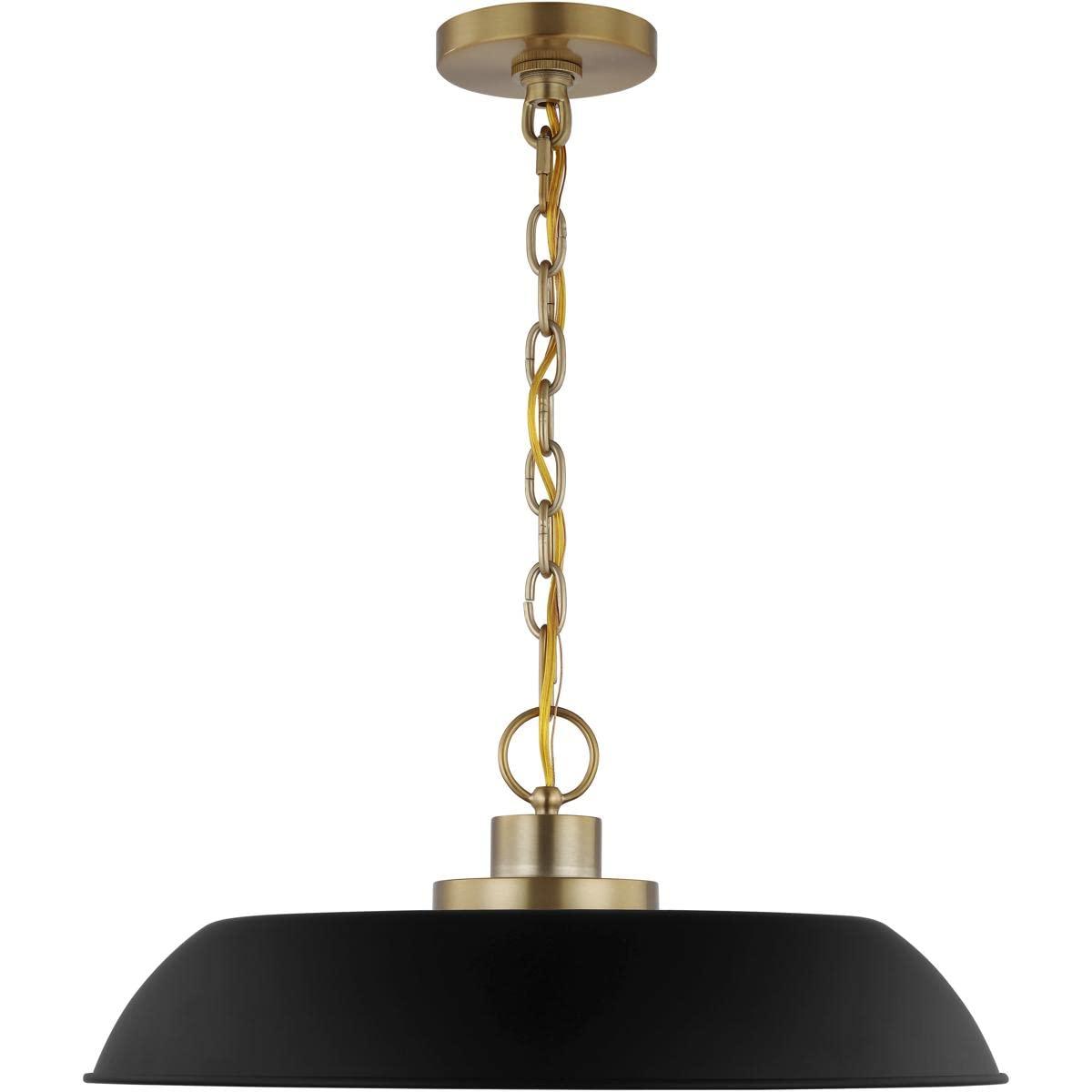 Colony Modern Dome Pendant Light in Matte Black and Burnished Brass