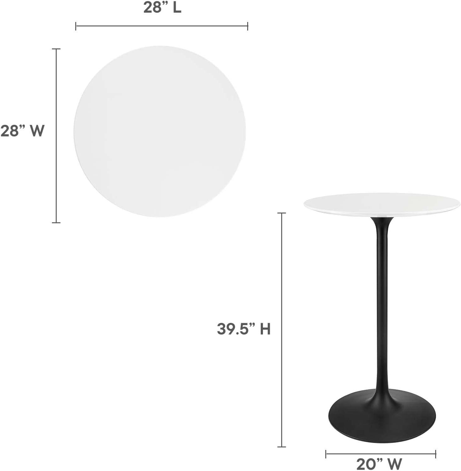 Modway Lippa 28" Round Lacquered MDF Bar Table in Black/White