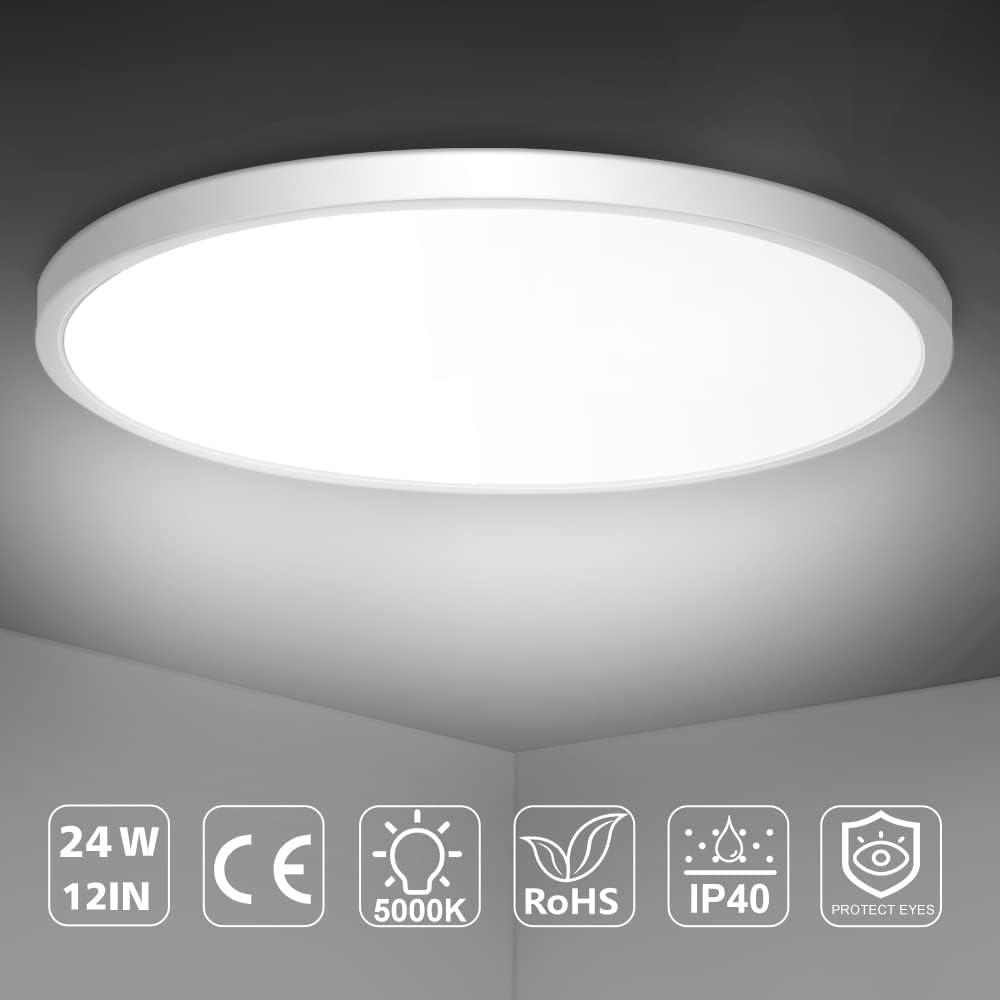 12 Inch LED Flush Mount Ceiling Light - 3200LM 5000K Daylight White Modern Lamp