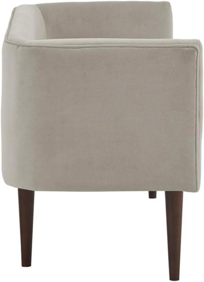 Cream Velvet Upholstered Bench with Solid Wood Legs