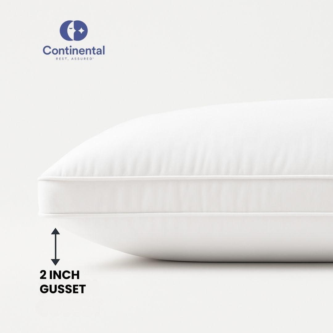 Continental Bedding 3-Chamber Down Pillow - Thin Profile with Partial Pressure Design, 2” Gusset & Sateen Piping, 100% Cotton – Standard, Queen, King