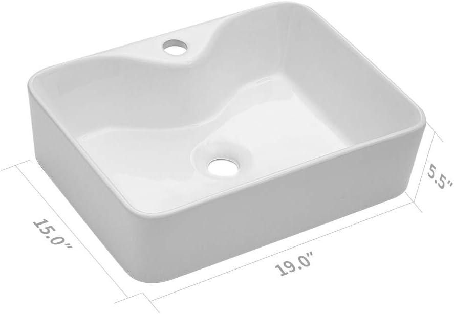 19" White Ceramic Rectangular Above-Counter Vessel Sink