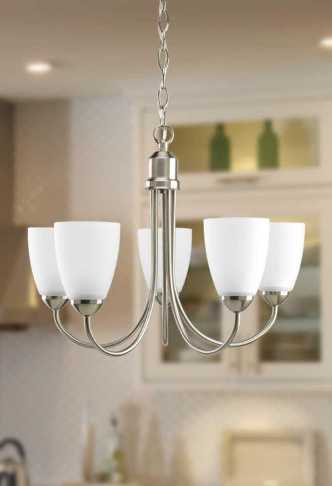 Progress Lighting Gather 5-Light Chandelier, Brushed Nickel, Etched Glass Shade