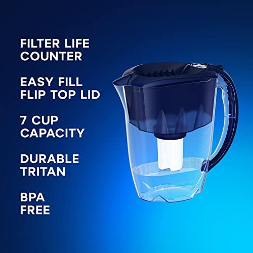 AQUAPHOR Ideal 7-Cup Water Filter Pitcher - Dark Blue with 1 x B15 Filter - Fits in the Fridge Door - Reduces Limescale and Chlorine - Ideal for Seven Cups