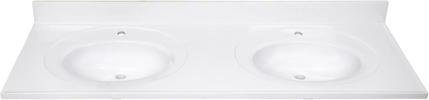 Cultured Marble Vanity Top – 61-Inch Double Bowl Sink Single-Hole with Integrated Backsplash – Reinforced Packaging – Solid White, Design House, 597385