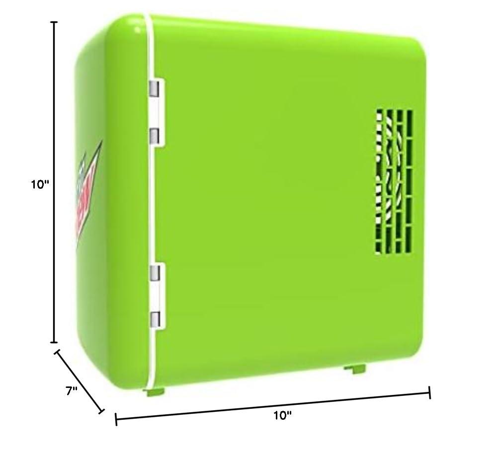 Mountain Dew MIS134MD, Mini Portable Compact Personal Fridge Cooler, 4 Liter Capacity Chills Six 12 oz Cans, 100% Freon-Free & Eco Friendly, Lime