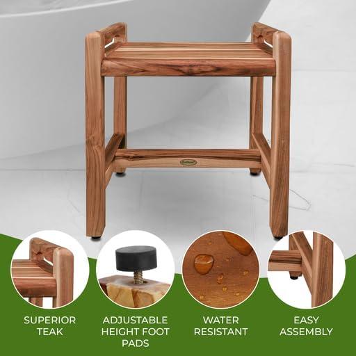 EcoDecors 20" Earthy Teak Shower Bench with Shelf