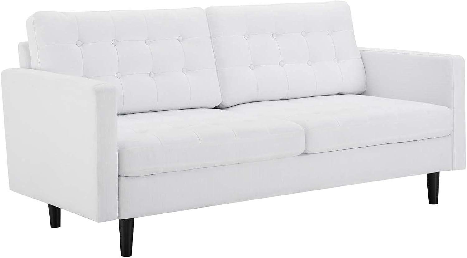 Modway Exalt Fabric Upholstered Tufted Sofa in White & Black