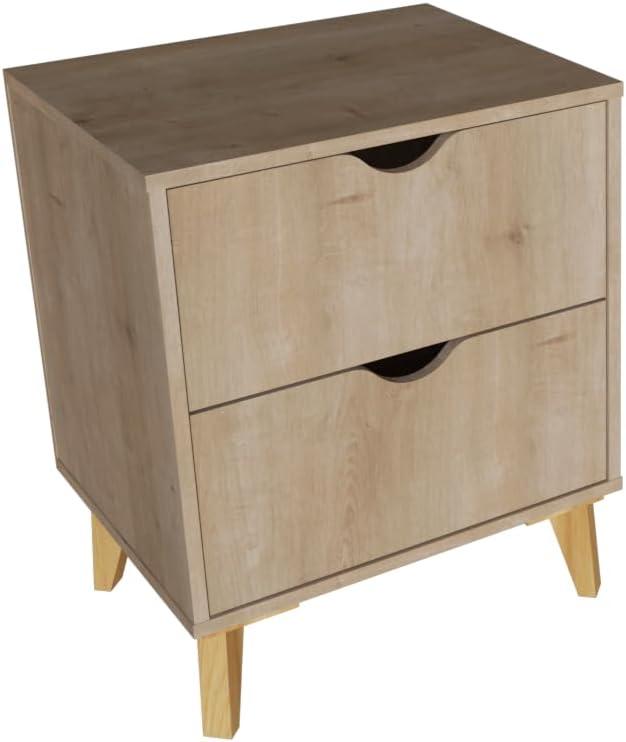 Natural Wood 2-Drawer Modern Nightstand