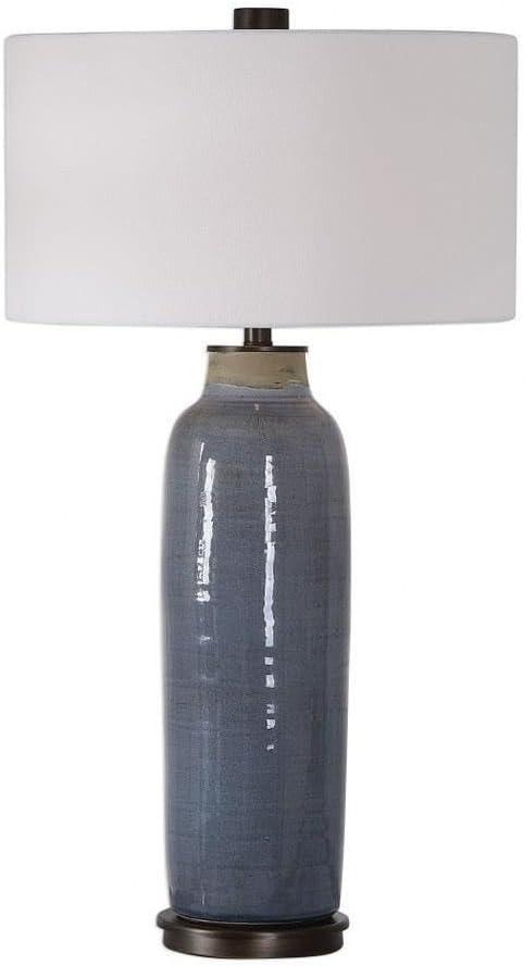 Slate Blue Glaze Ceramic Table Lamp with White Drum Shade