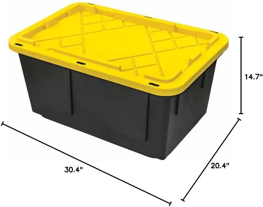 Black and Yellow 27-Gallon Stackable Plastic Storage Containers with Lids, 4 Pack