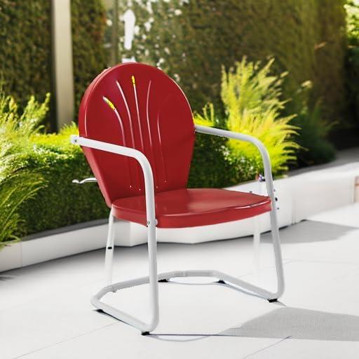 Crosley Furniture Griffith Metal Patio Chair in Bright Red Gloss