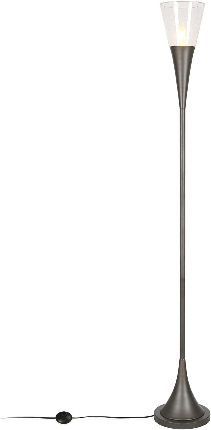Moura Torchiere Floor Lamp with Glass Shade in Aged Steel/Seeded