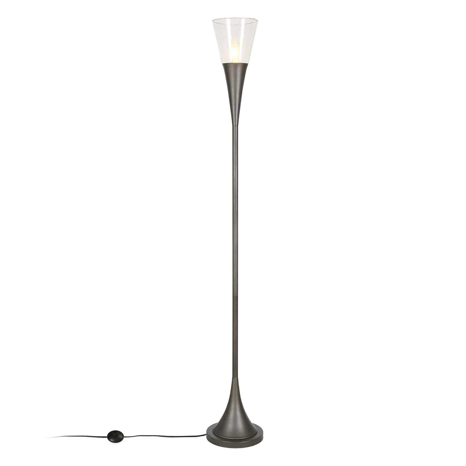 Moura Torchiere Floor Lamp with Glass Shade in Aged Steel/Seeded