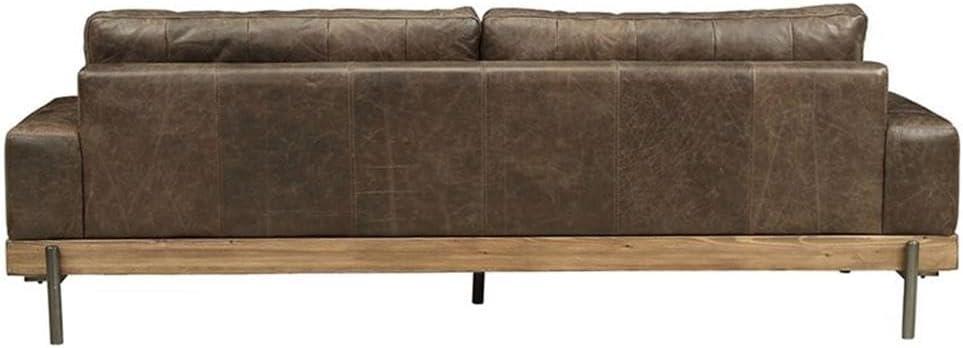 95" Silchester Sofa Distress Chocolate Top Grain Leather and Oak Finish - Acme Furniture