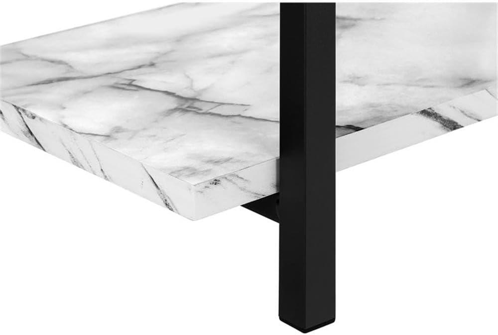 Monarch Specialties Accent Table Console Entryway Narrow Sofa Living Room Bedroom White Marble Look Laminate Black Metal Contemporary Modern