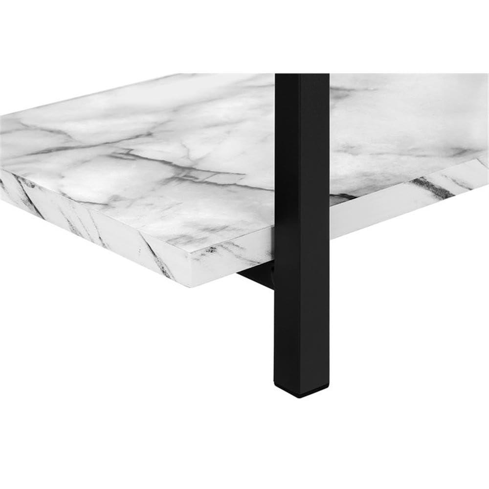 Monarch Specialties Accent Table Console Entryway Narrow Sofa Living Room Bedroom White Marble Look Laminate Black Metal Contemporary Modern