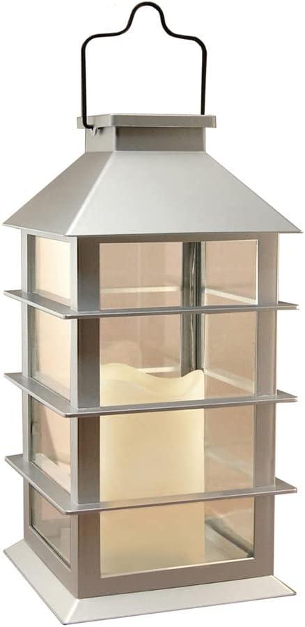 LumaBase Solar Powered Lantern with LED Candle - Sliver