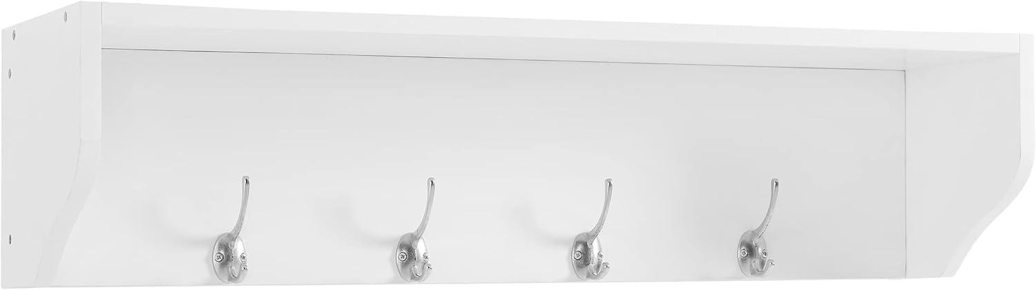 White Wood Wall-Mounted Entryway Shelf with Hooks