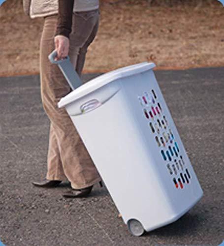 White Plastic Wheeled Laundry Hamper with Lid