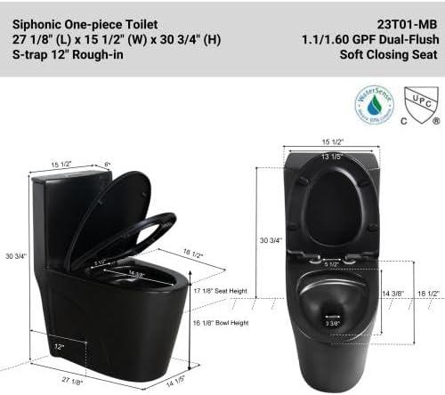 Matte Black High Efficiency Dual Flush One Piece Toilet