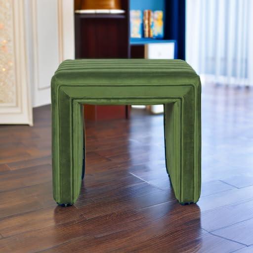HomePop Modern Channel Ottoman Green Velvet: Luxury Glam Style, Plywood & MDF, No Assembly Required