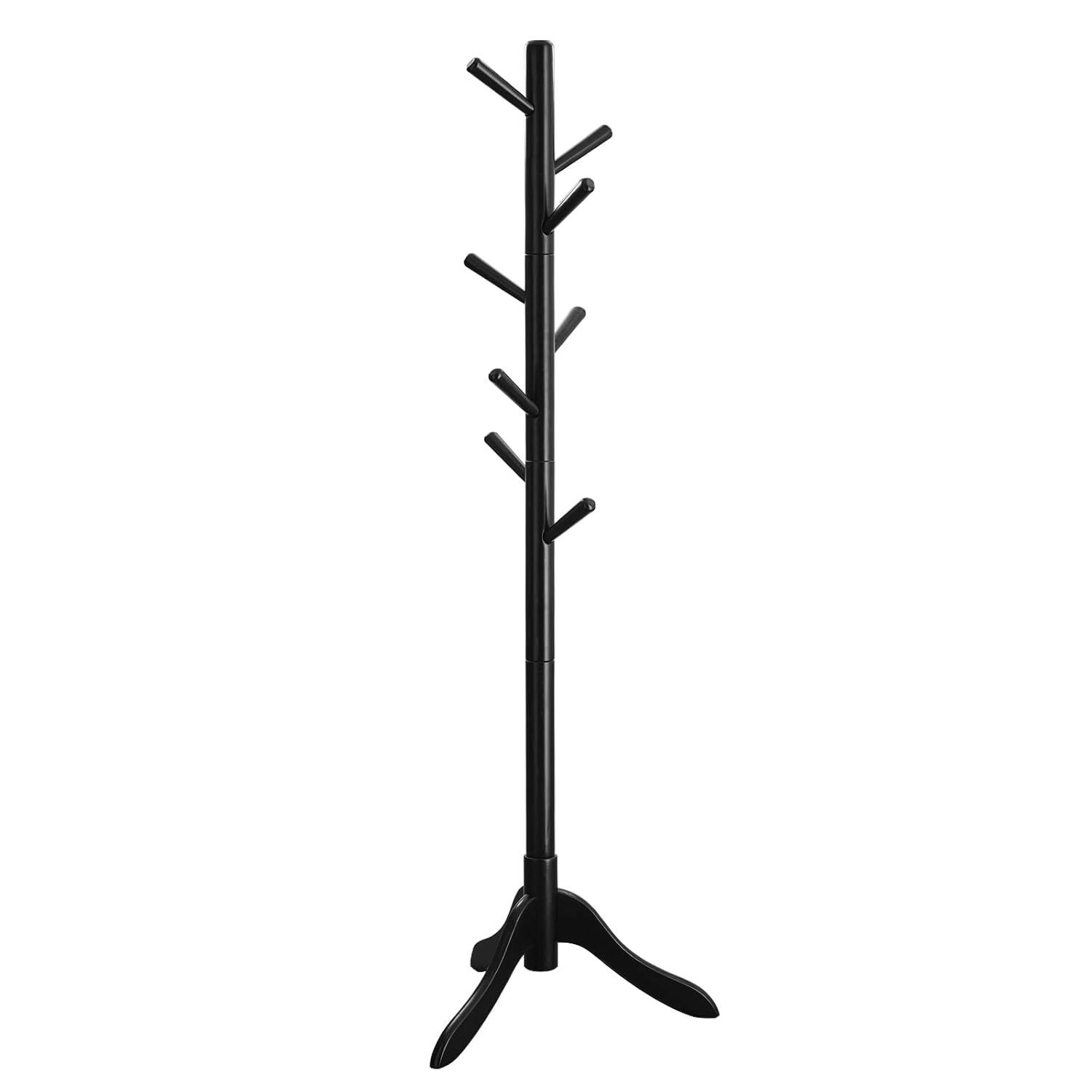 Coat Rack Free Standing, Coat Stand, Hall Coat Tree with 8 Hooks, Black