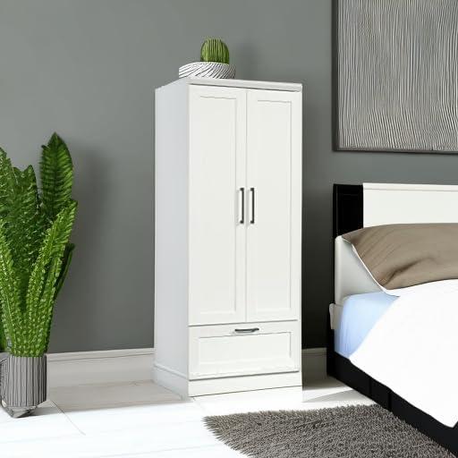 Homeplus Wardrobe Soft White - Sauder: MDF Construction, 2-Door Armoire Dresser with Drawers & Metal Hardware