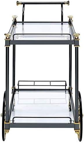 ACME Cyrus Rectangular Glass Top Serving Cart with 2 Shelves in Black and Clear