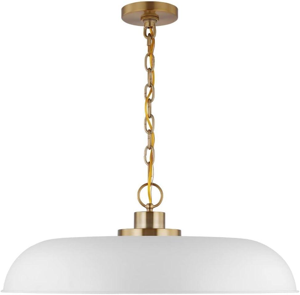 Colony Large Dome Pendant Light in Matte White and Burnished Brass