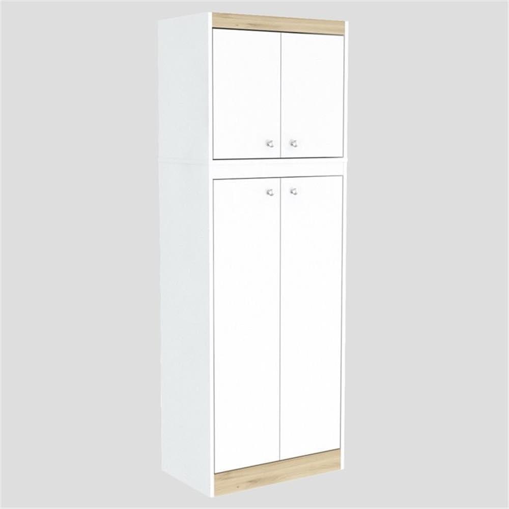 4 Doors Kitchen Storage Cabinet White/Oak - Inval: Modern Pantry with Adjustable Shelves