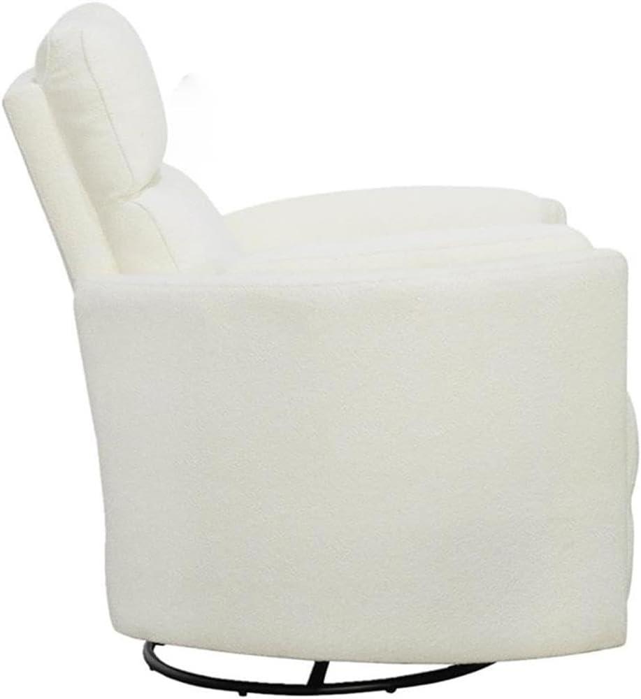 White Chenille Swivel Glider Recliner with Wood Frame