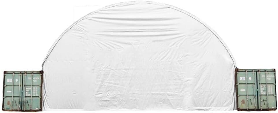 Shipping Container Canopy Shelter Kit - 20'(L) x 20'(W) 21 Oz 610 GSM PVC White Cover Storage Container Roof with Back End Wall - Snow, UV and Weather-Resistant