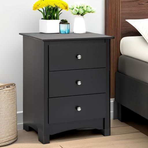 Prepac Sonoma 3 Drawer Nightstand - Black : Wood Composite Bedside Table, Rectangle Shape, Spot Clean