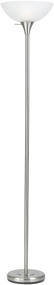 White Adjustable Metal Torchiere Floor Lamp with Glass Shade