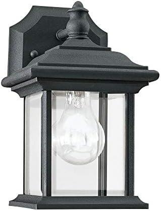 Sea Gull Lighting 85200-12 Wynfield One-Light Outdoor Wall Lantern with Clear Beveled Glass Panels, Black Finish