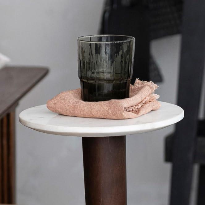 Bloomingville Acacia Wood and Metal Martini Table with Marble Top, Walnut and Brass