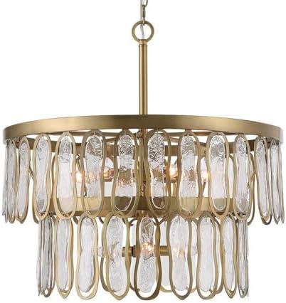 Antique Brass and Glass Two-Tier 9-Light Pendant