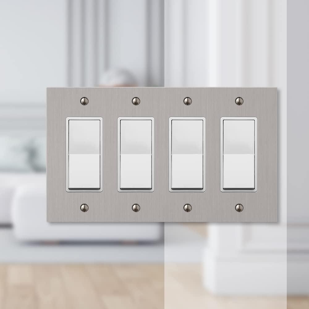 Amerelle 55R4BN Elan Wallplate, 4 Rocker, Cast Metal, Brushed Nickel, 1-Pack