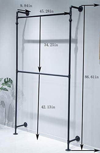 Magula Industrial Pipe Clothing Rack，Moden Commercial Grade Pipe Clothes Racks for Wardrobe, Bedroom and as Walk-in Closet System，Wall Mounted Heavy Duty Steampunk Garment Clothes Rack,Black (Double)