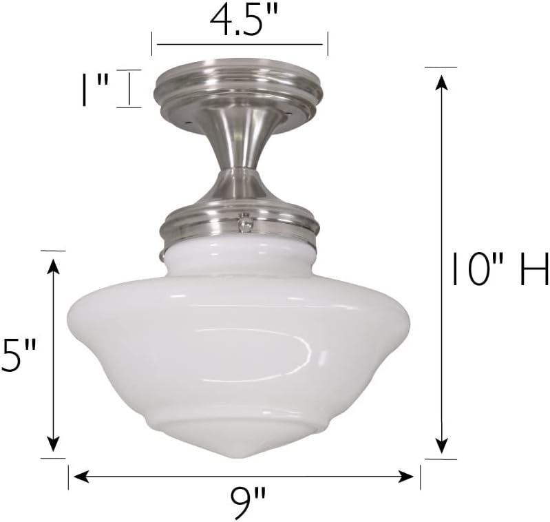 Design House Schoolhouse 9" Semi-Flush Mount Ceiling Light, Satin Nickel
