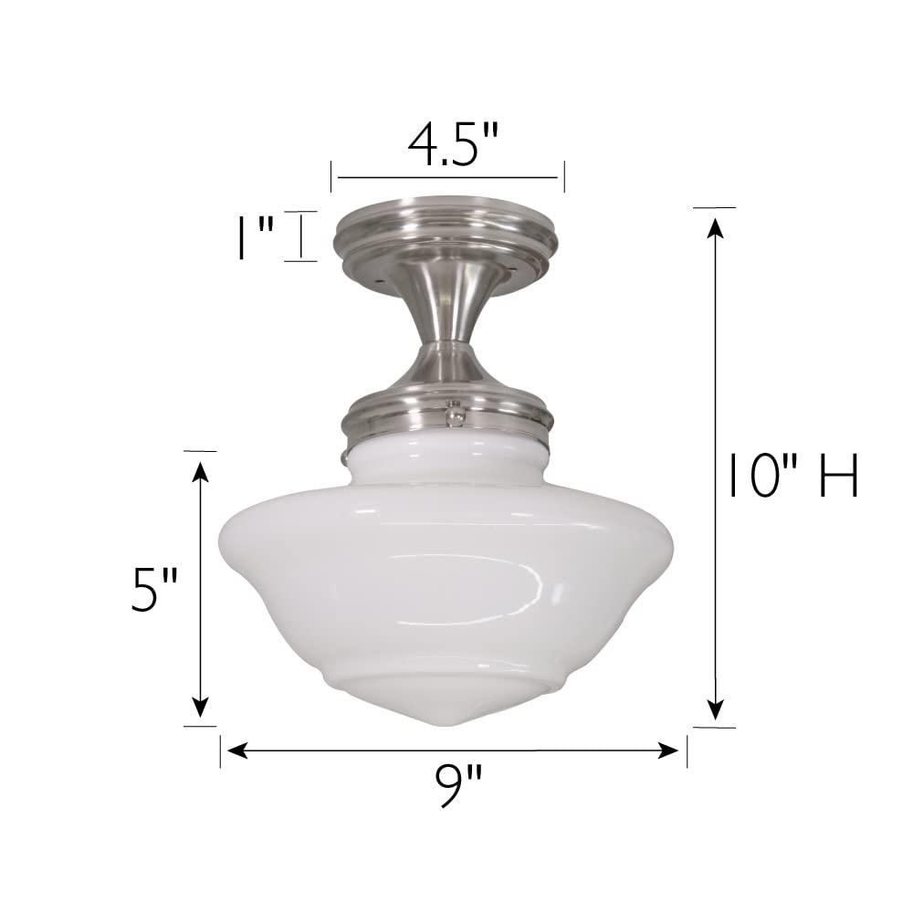 Design House Schoolhouse 9" Semi-Flush Mount Ceiling Light, Satin Nickel