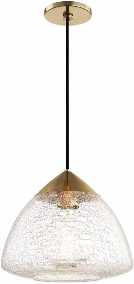 Aged Brass Crackle Glass Indoor/Outdoor Pendant Light