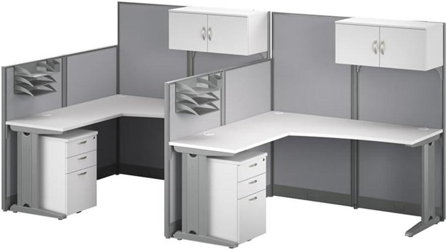Bush Business Furniture Office in an Hour 2 Person L Shaped Cubicle Desks with Storage, Drawers, and Organizers