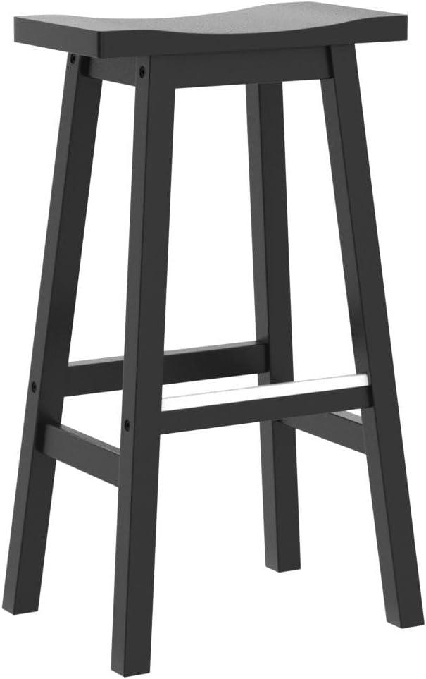 QuellQuest Bar Stools Set of 2 for Kitchen Counter Solid Wooden Saddle Stools 24-Inch/30-Inch Height (Brown, 24 in)