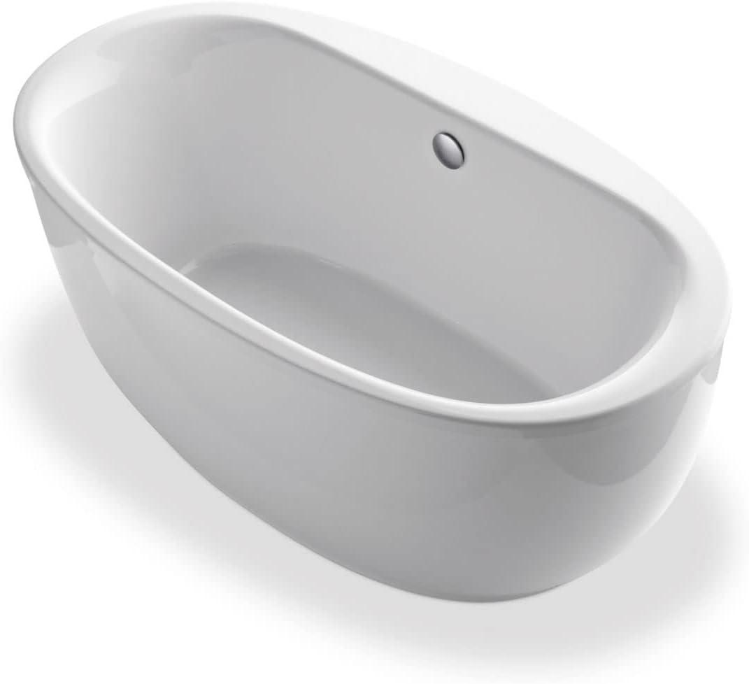 White Acrylic 66" Freestanding Oval Soaking Bathtub